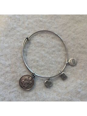 Silver Charm Bracelet with Engraved Disc and Bead
